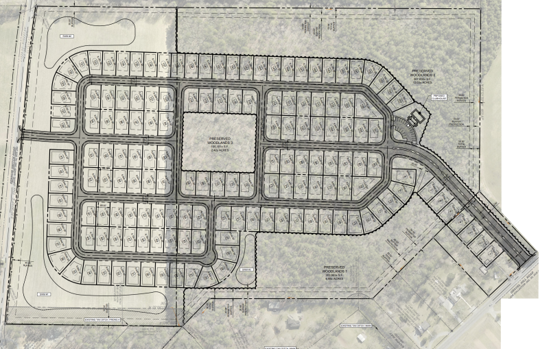 The Wollaston-Baxter-Shinn subdivision mostly fronts Bennum Switch Road, but also has access to Gravel Hill Road. SOURCE: PLUS